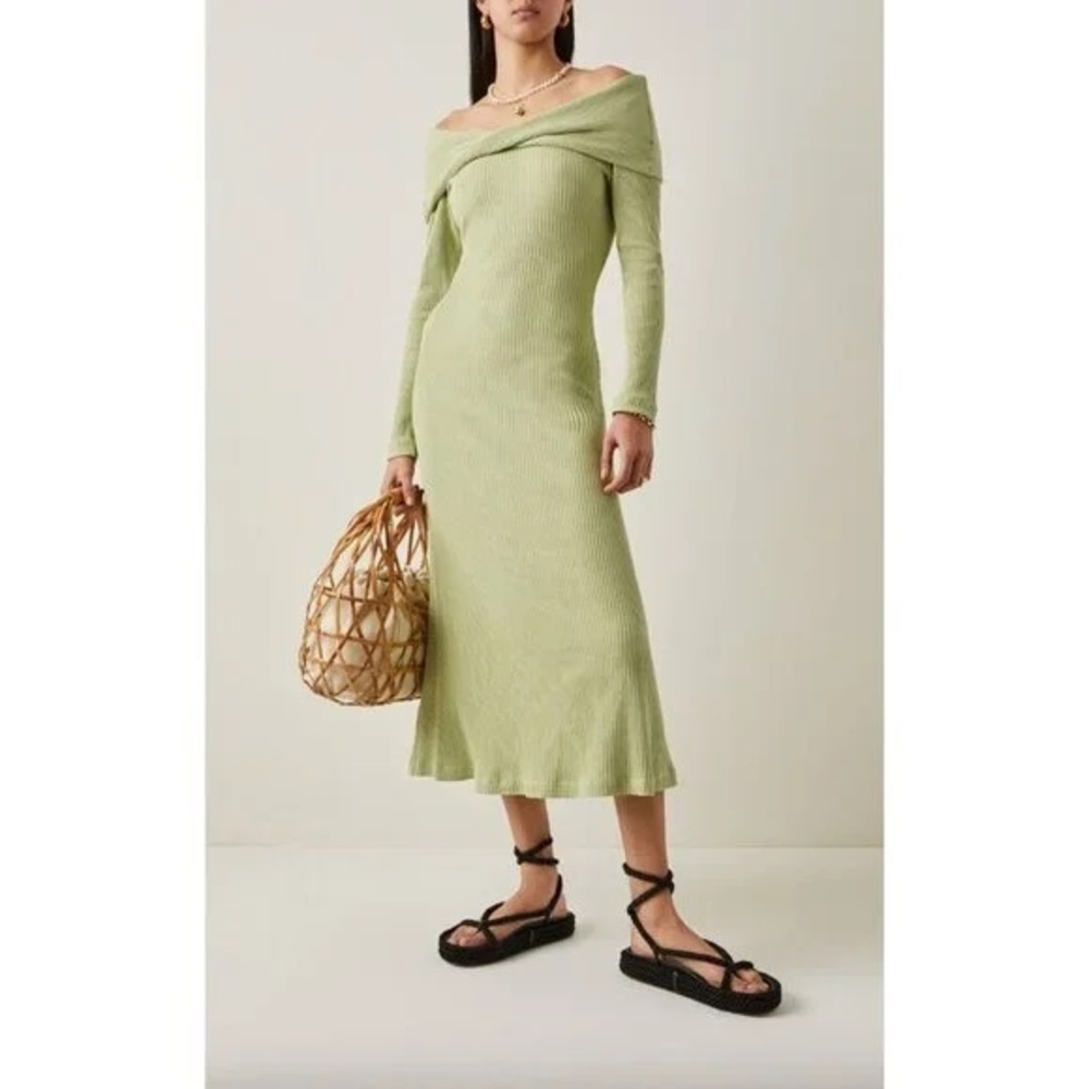 NWT Mara Hoffman Emery Sweater Dress Green Rib Knit Off Shoulder Midi‎ Size XS - Picture 6 of 15